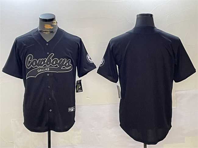 Mens Dallas Cowboys Blank Black With Patch Cool Base Stitched Baseball Jersey